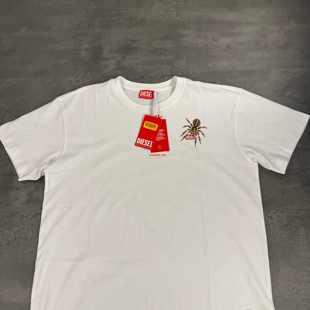 Diesel Spider T-Shirt Mens M White Graphic Logo Cotton Crew Neck Tee T-Norm Hype